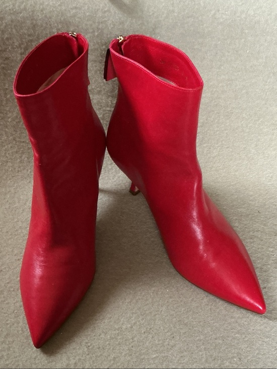 Stuart Weitzman Shoes - Stuart Weitzman Red Pointed Toe Leather Ankle Booties with Kitten Heel